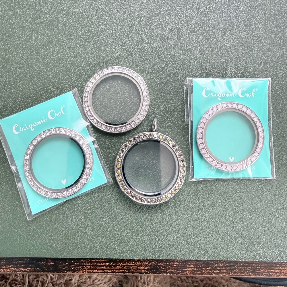 Origami Owl Silver Crystal Living Lockets Set